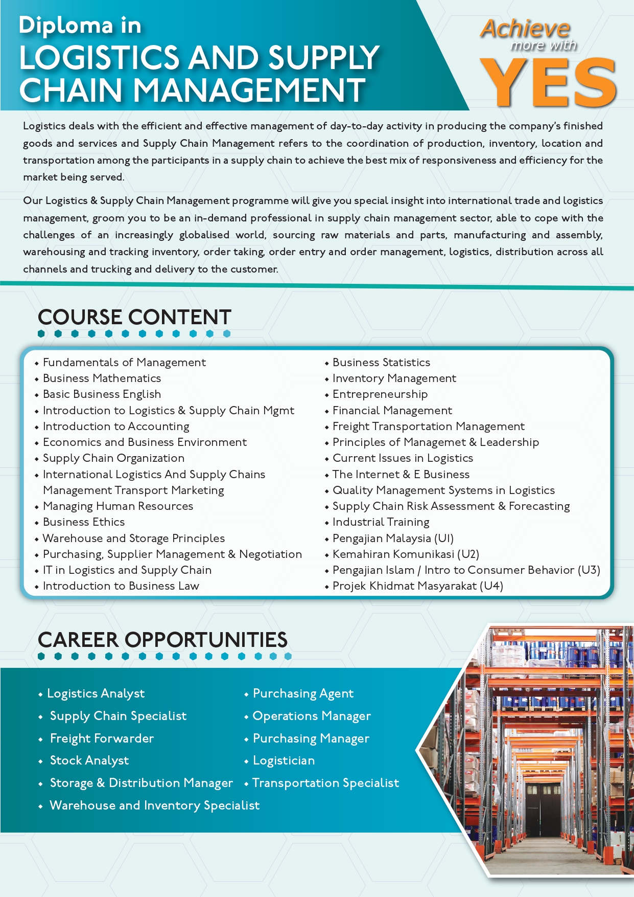 DIPLOMA IN LOGISTICS AND SUPPLY CHAIN MANAGEMENT by YES INTERNATIONAL COLLEGE